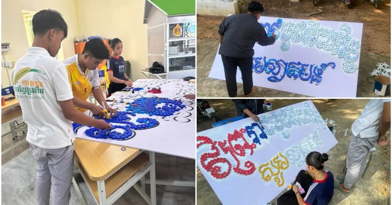 គំរូដ៏ល្អ! សិស្សានុសិស្សវិទ្យាល័យព្រះរាជបូជនីយកិច្ច រួមគ្នាផ្លាស់ប្តូរកាកសំណល់ ឱ្យទៅជាផ្ទាំងសិល្បៈបរិស្ថាន